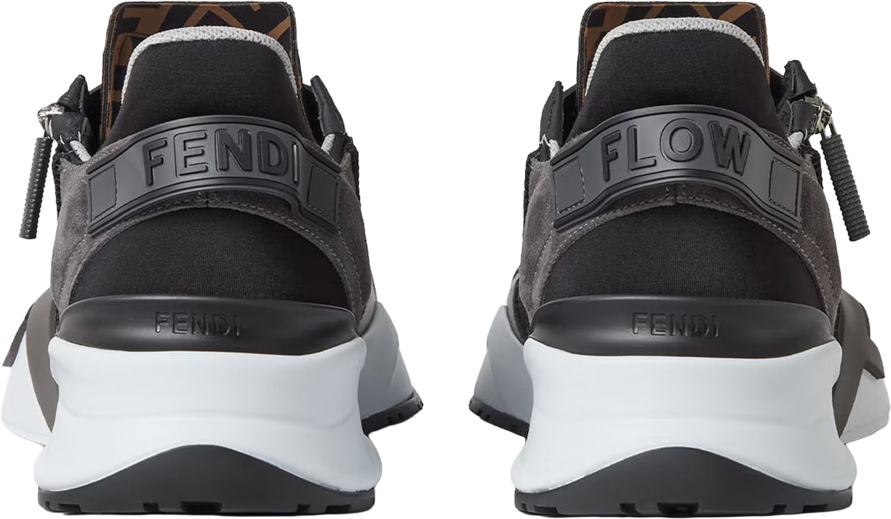 Fendi Flow Black/Grey Low-Profile Side-Zip Sneakers Grijs