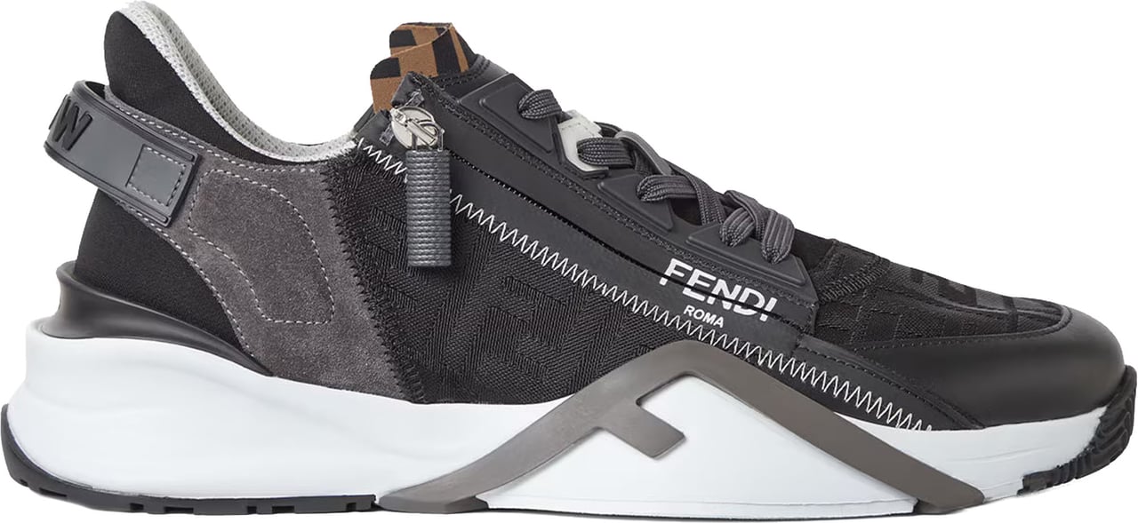 Fendi Flow Black/Grey Low-Profile Side-Zip Sneakers Grijs