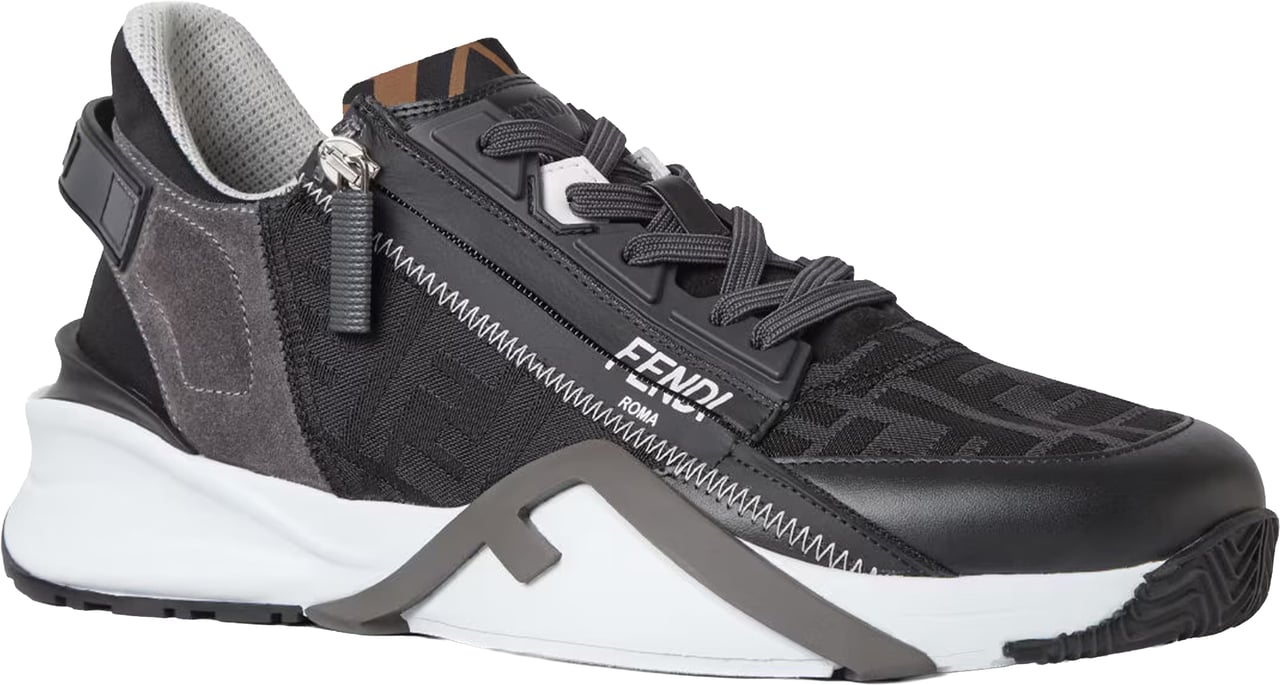 Fendi Flow Black/Grey Low-Profile Side-Zip Sneakers Grijs