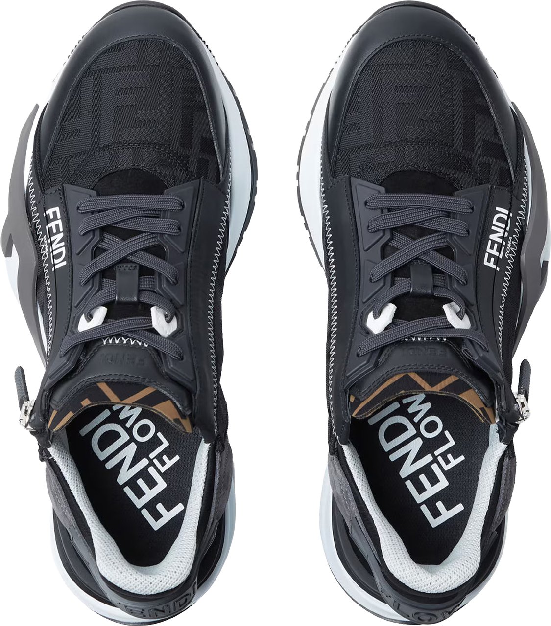 Fendi Flow Black/Grey Low-Profile Side-Zip Sneakers Grijs