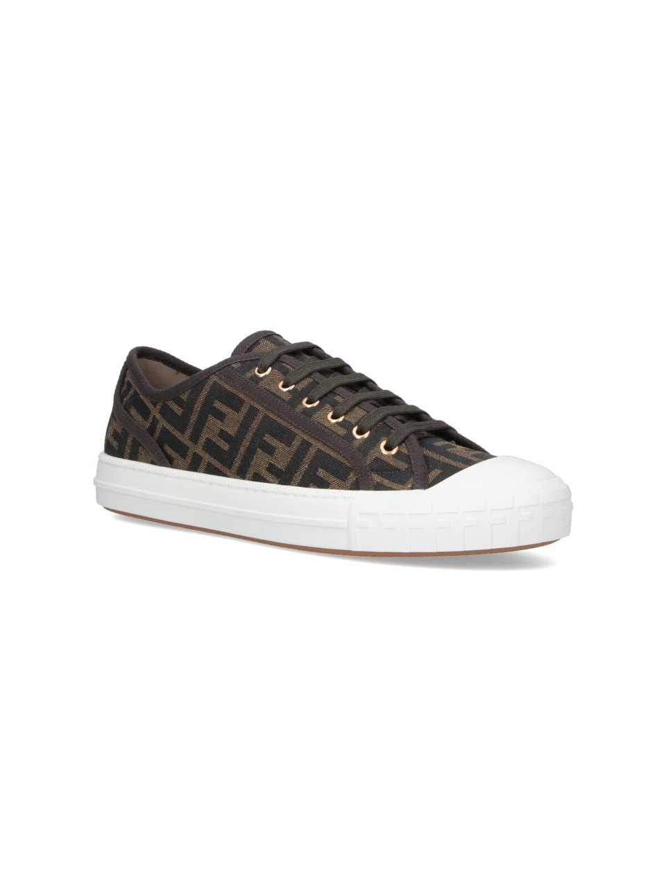 Fendi Brown FF Jacquard Low-Top Sneakers Bruin