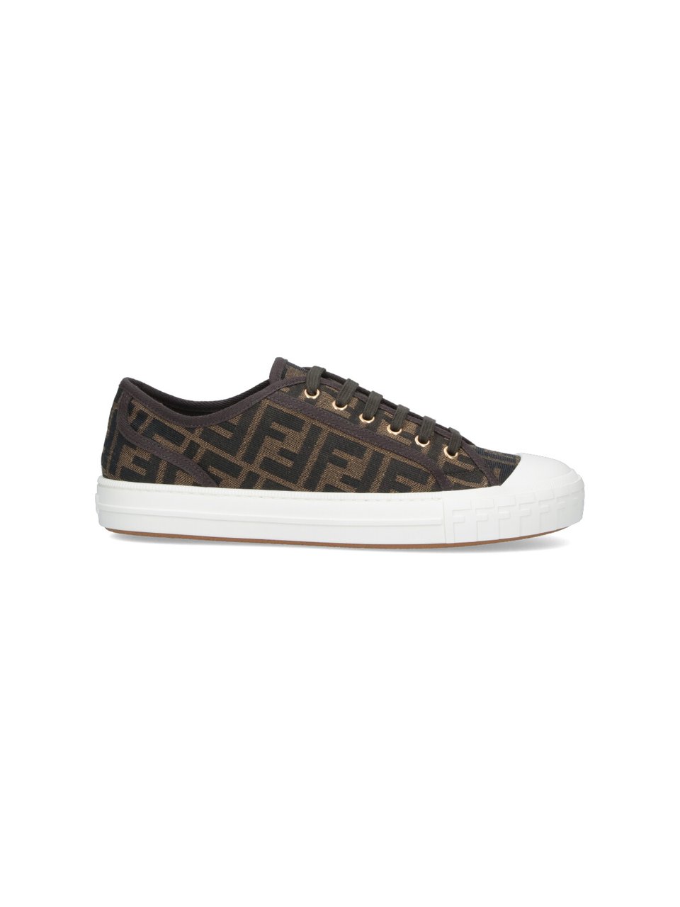 Fendi Brown FF Jacquard Low-Top Sneakers Bruin