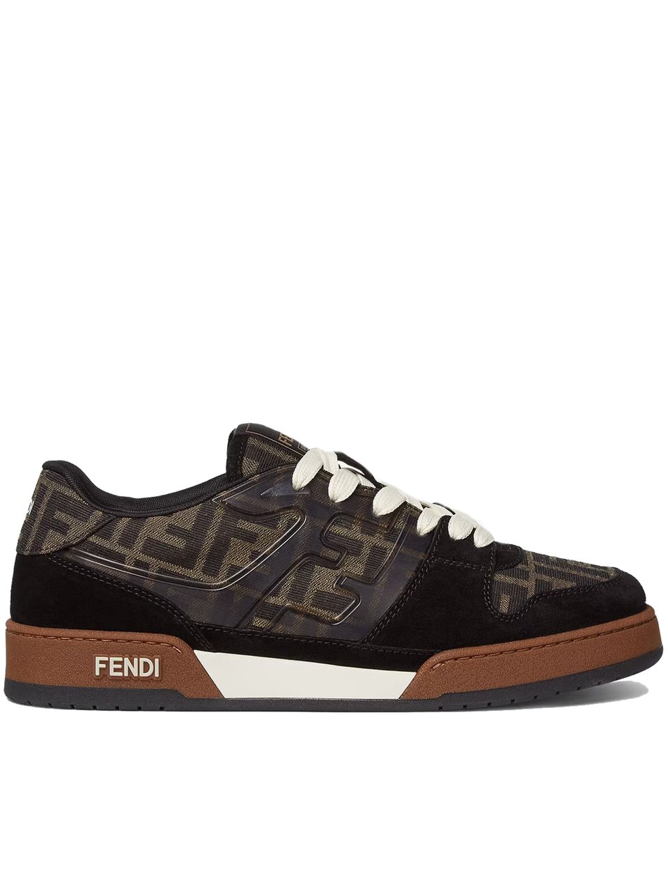 Fendi Dark Brown Monogram Suede Low-Top Sneakers Zwart