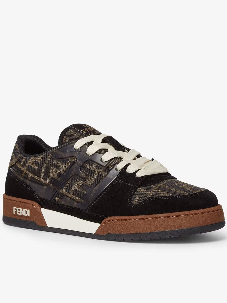 Fendi Dark Brown Monogram Suede Low-Top Sneakers Zwart