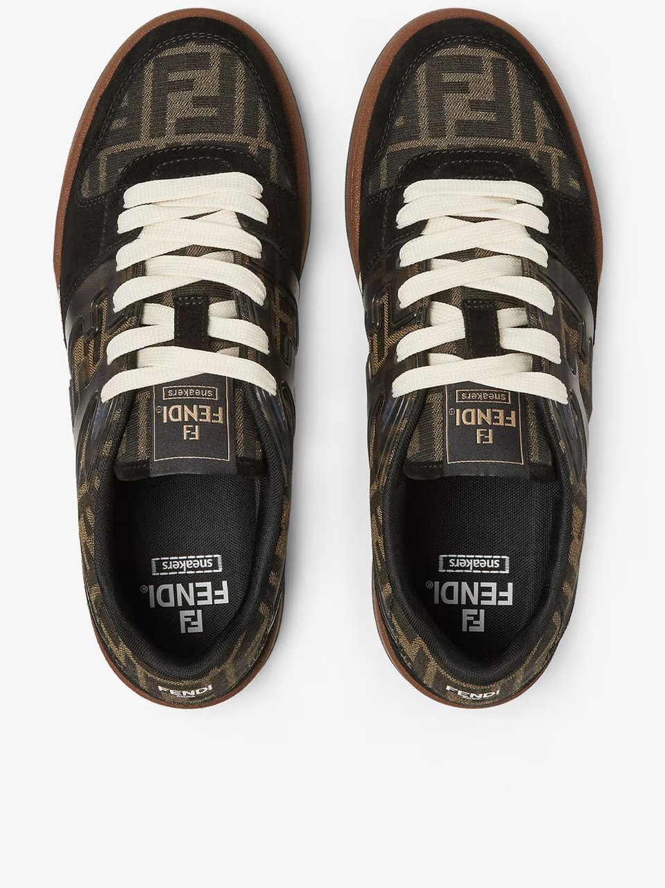Fendi Dark Brown Monogram Suede Low-Top Sneakers Zwart
