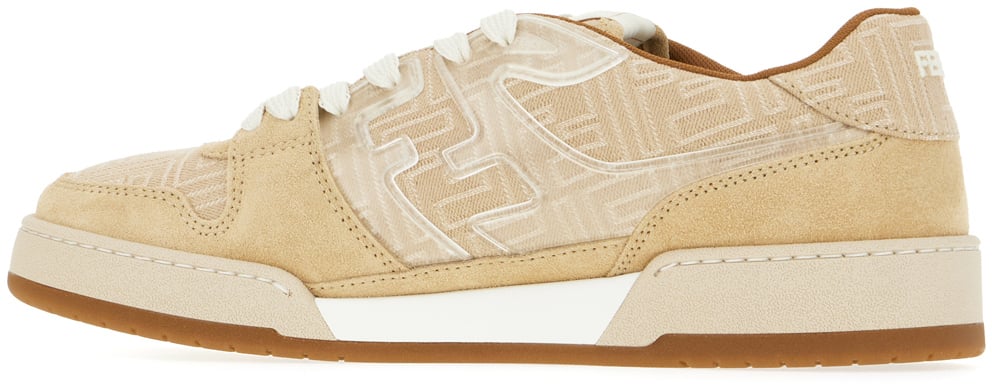 Fendi Fendi Cappuccino denim and suede Match sneakers Bruin