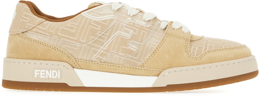 Fendi Fendi Cappuccino denim and suede Match sneakers Bruin