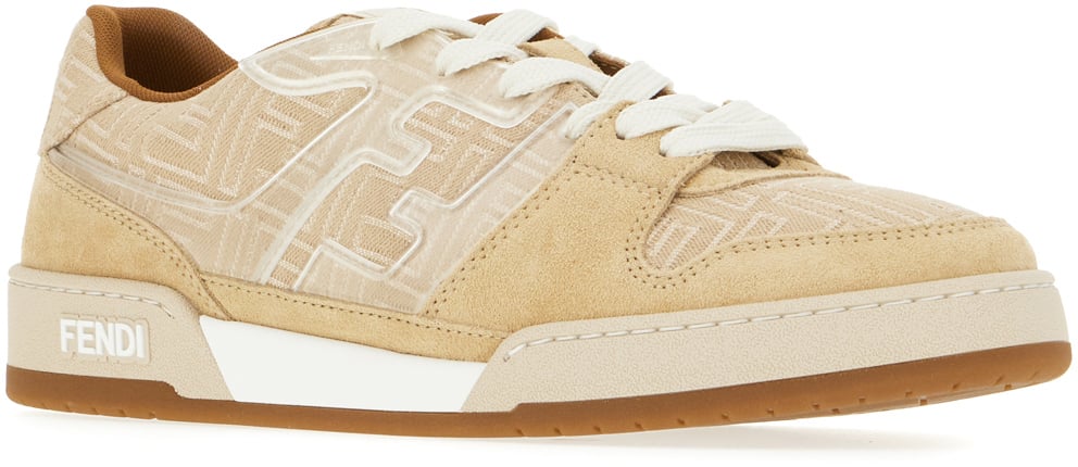 Fendi Fendi Cappuccino denim and suede Match sneakers Bruin