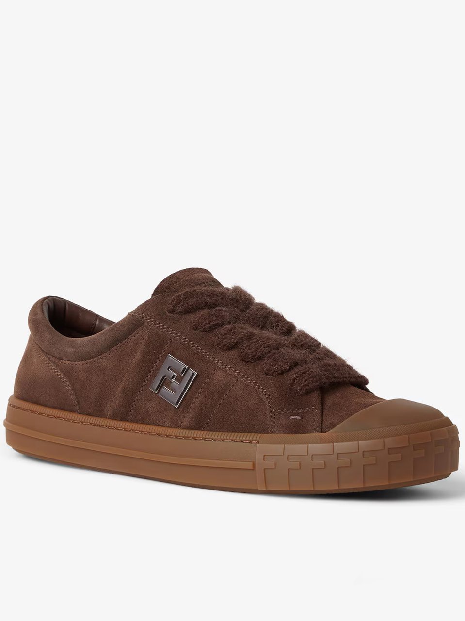 Fendi Domino Brown Suede Textured Lace Sneakers Bruin