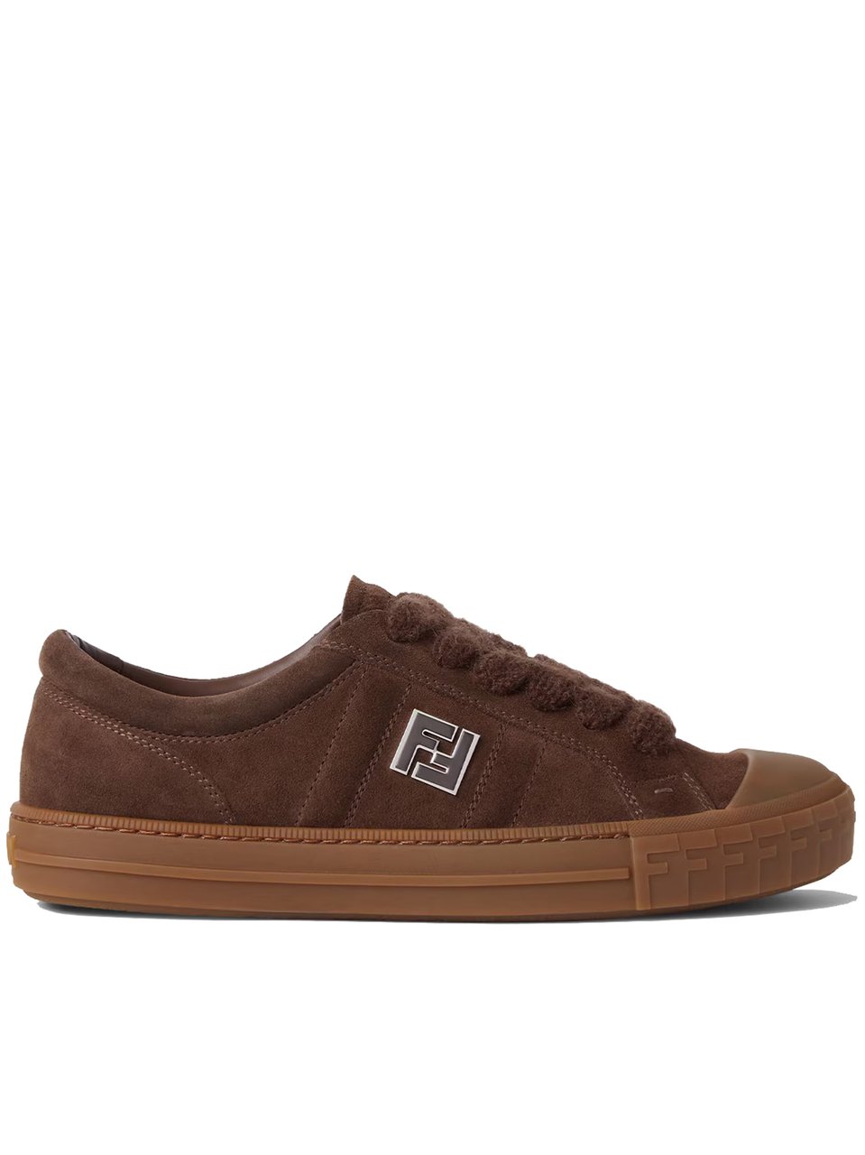 Fendi Domino Brown Suede Textured Lace Sneakers Bruin