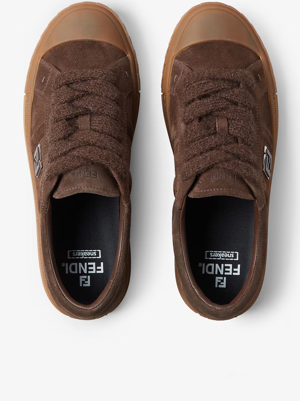 Fendi Domino Brown Suede Textured Lace Sneakers Bruin