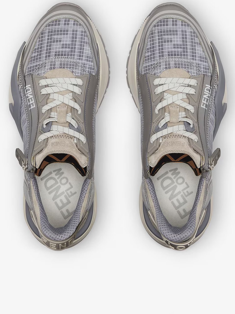 Fendi Grey Mesh Sculpted Sole Zipper Sneakers Grijs