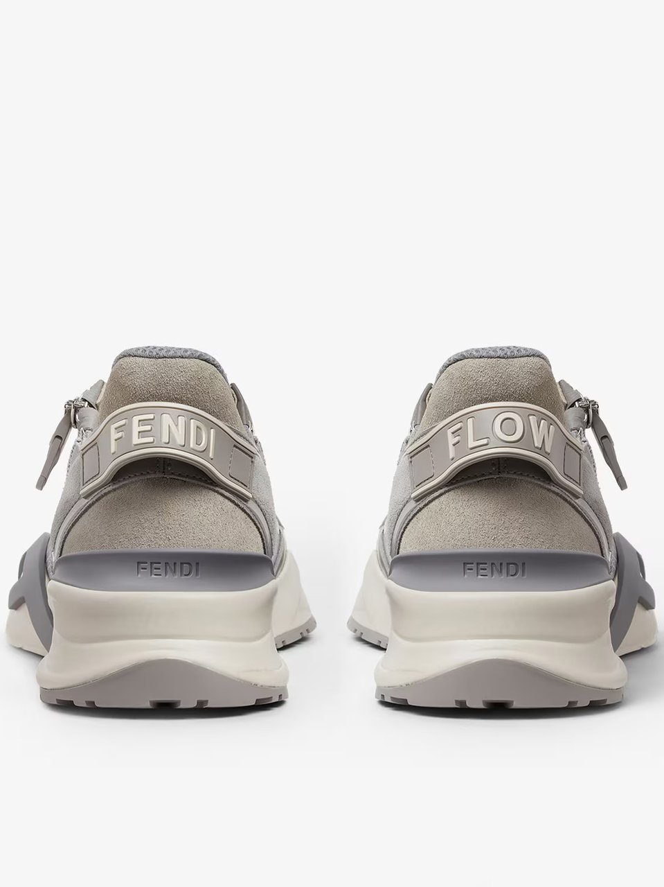 Fendi Grey Mesh Sculpted Sole Zipper Sneakers Grijs