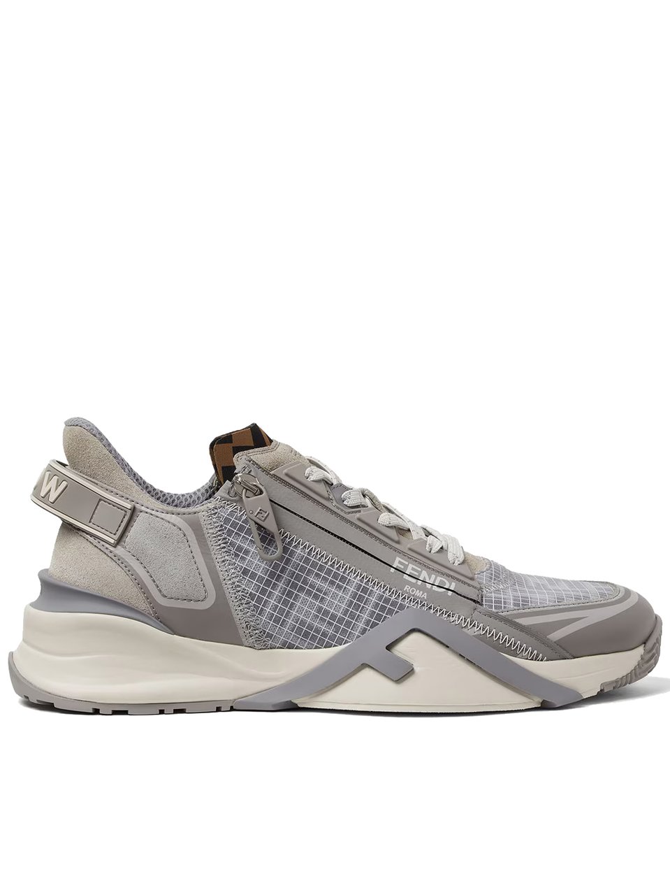 Fendi Grey Mesh Sculpted Sole Zipper Sneakers Grijs
