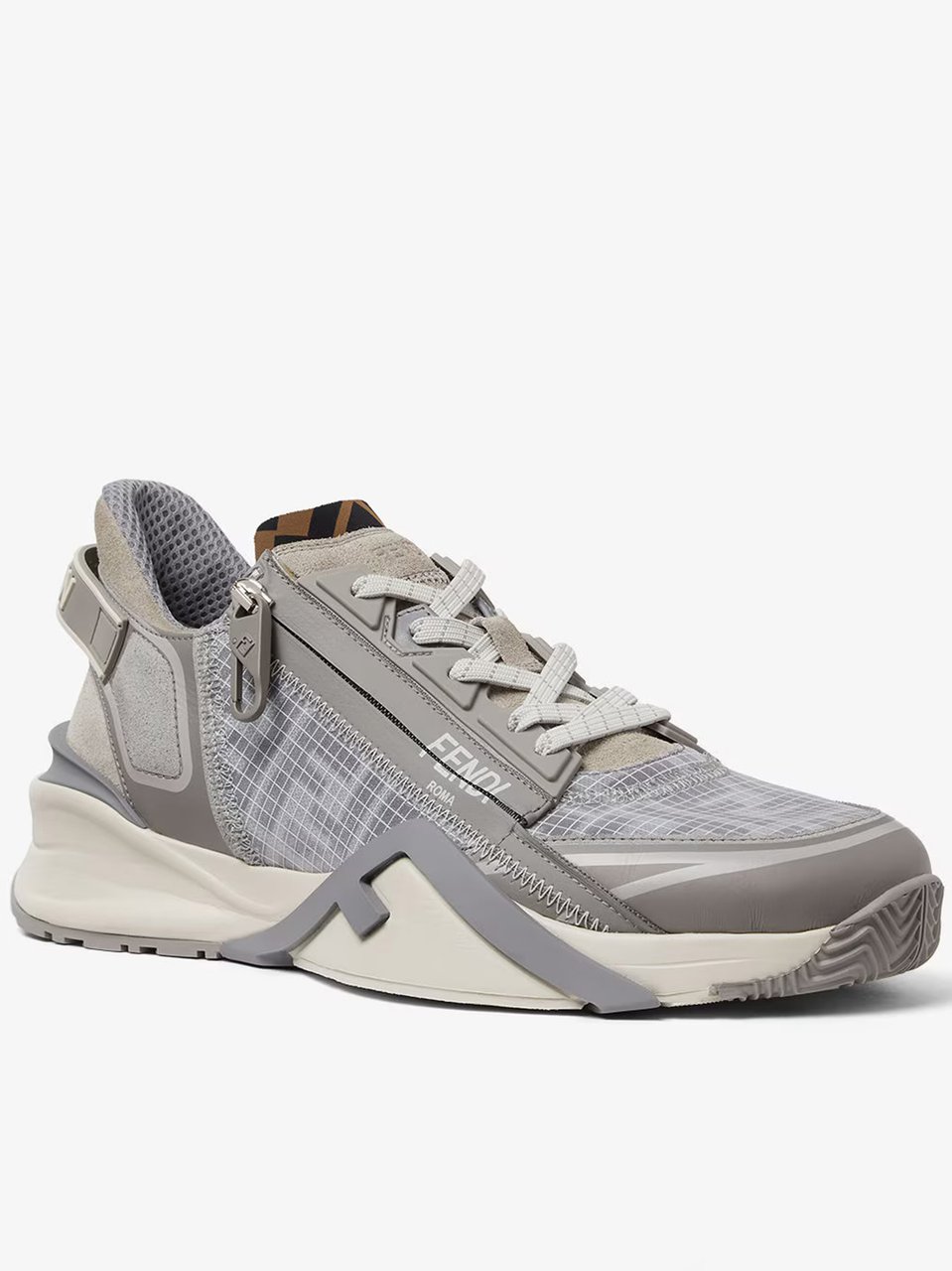 Fendi Grey Mesh Sculpted Sole Zipper Sneakers Grijs