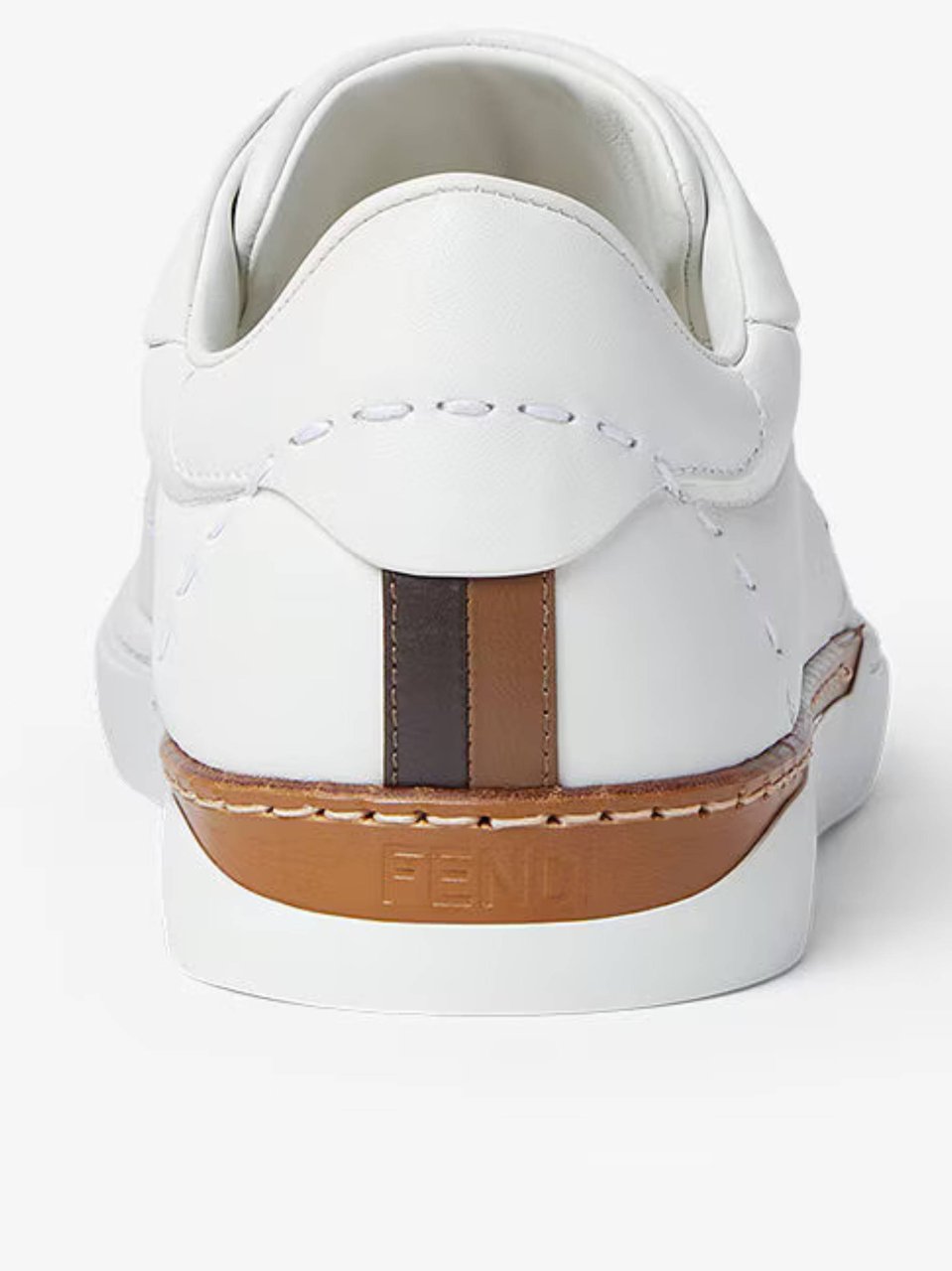 Fendi Low-Top White Leather Sneakers with Distinctive Brown Accents Wit