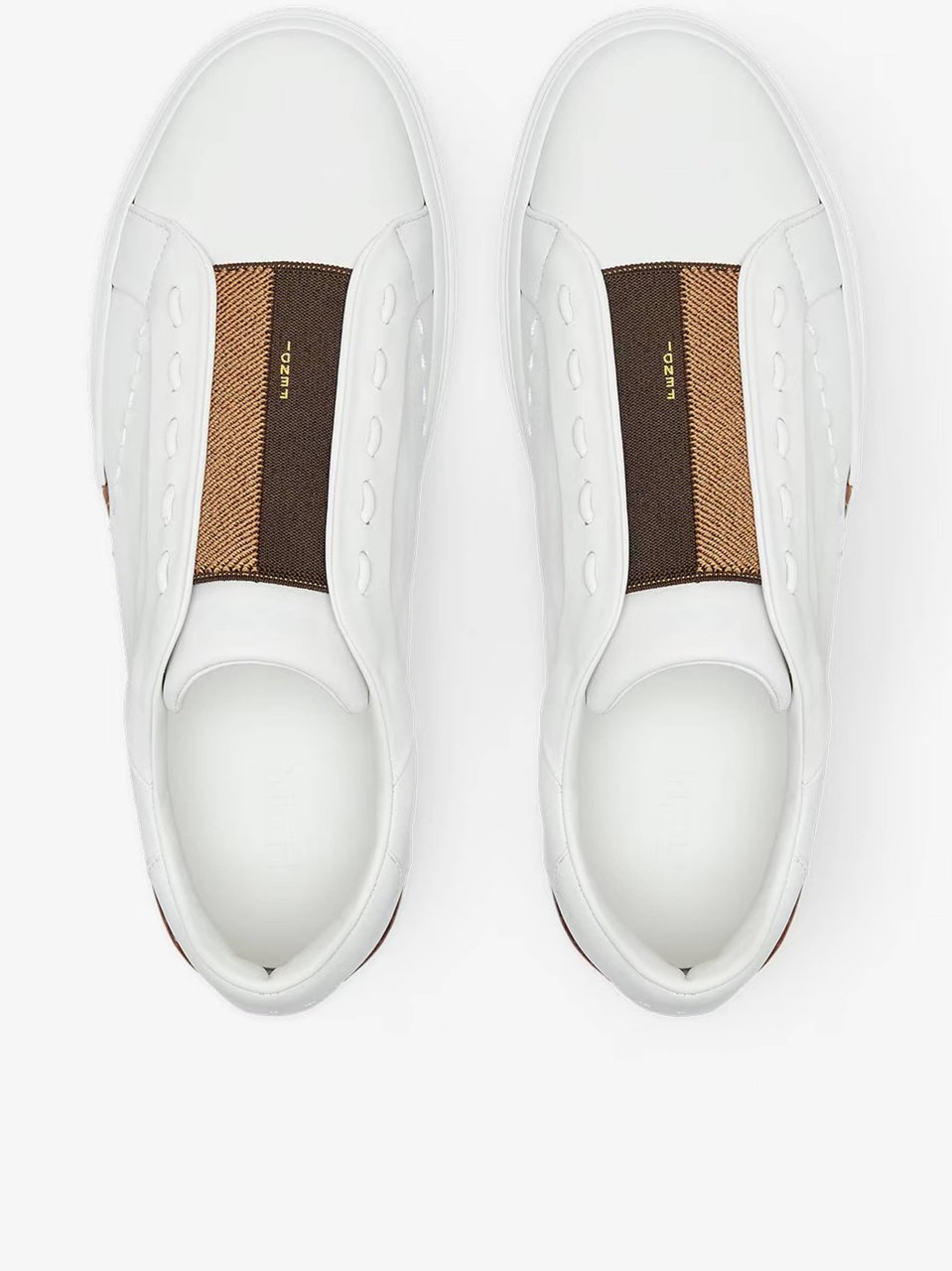 Fendi Low-Top White Leather Sneakers with Distinctive Brown Accents Wit