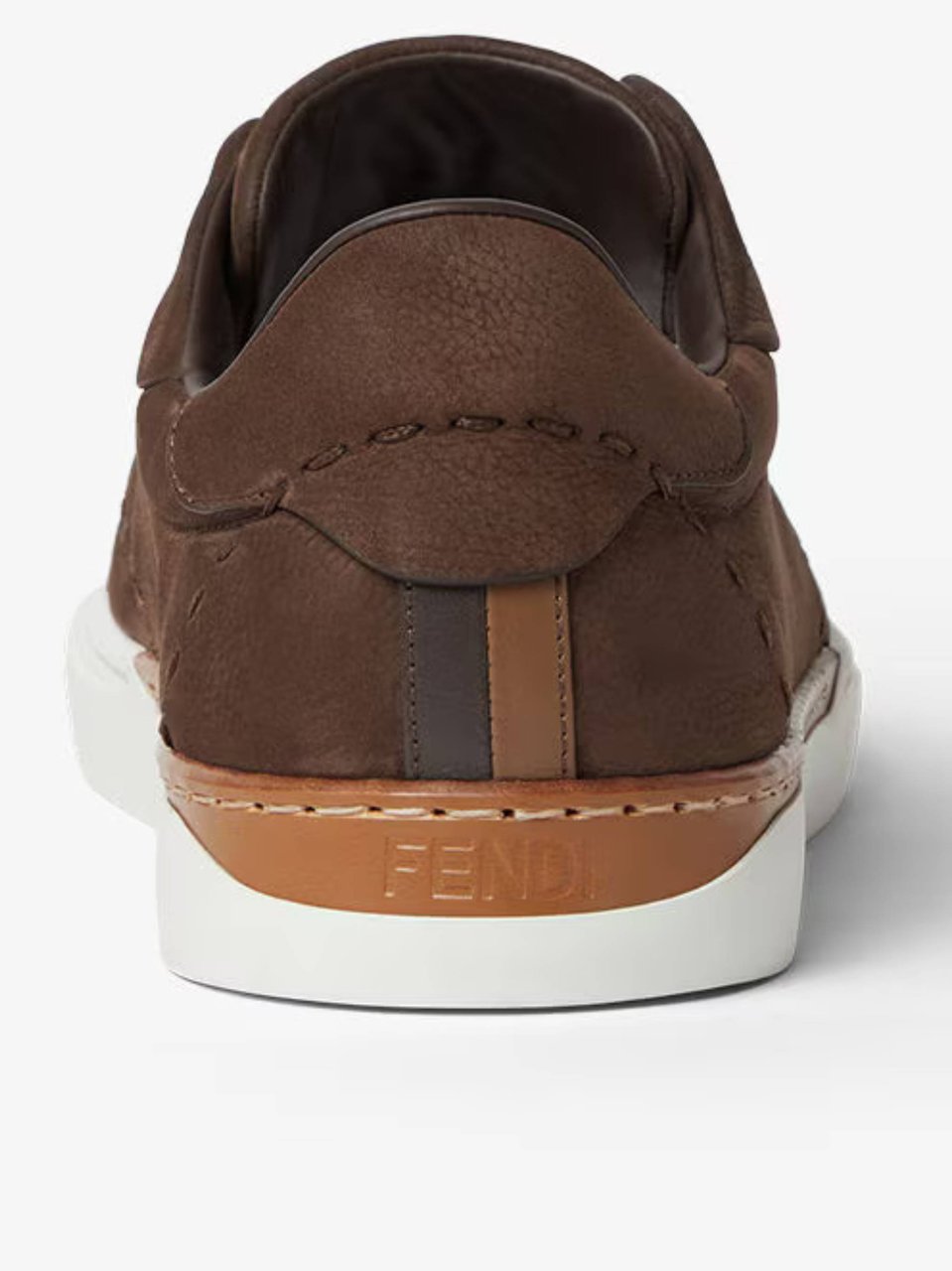 Fendi Low-Top Brown Leather Slip-On Sneaker with Contrasting Tan Accents Bruin