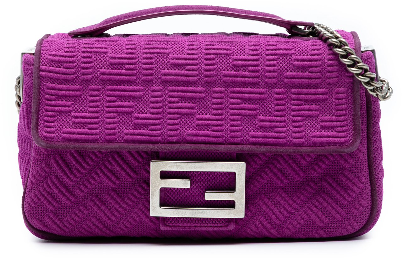 Fendi Zucca Embossed Technical Fabric Chain Midi Baguette Paars