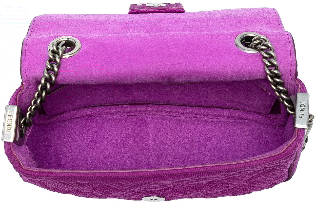 Fendi Zucca Embossed Technical Fabric Chain Midi Baguette Paars