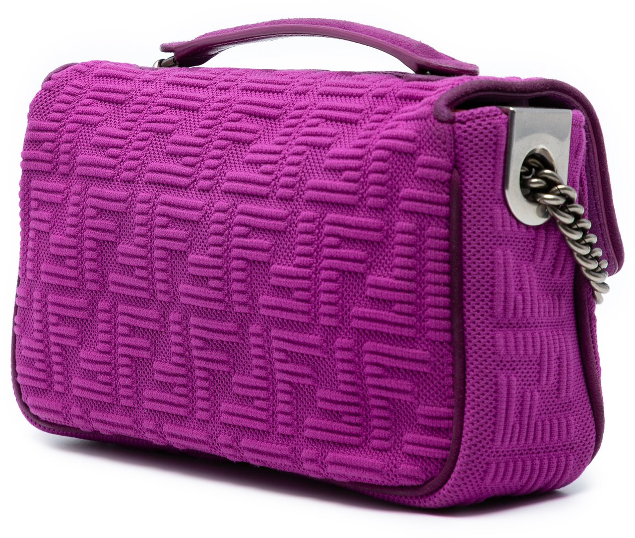 Fendi Zucca Embossed Technical Fabric Chain Midi Baguette Paars
