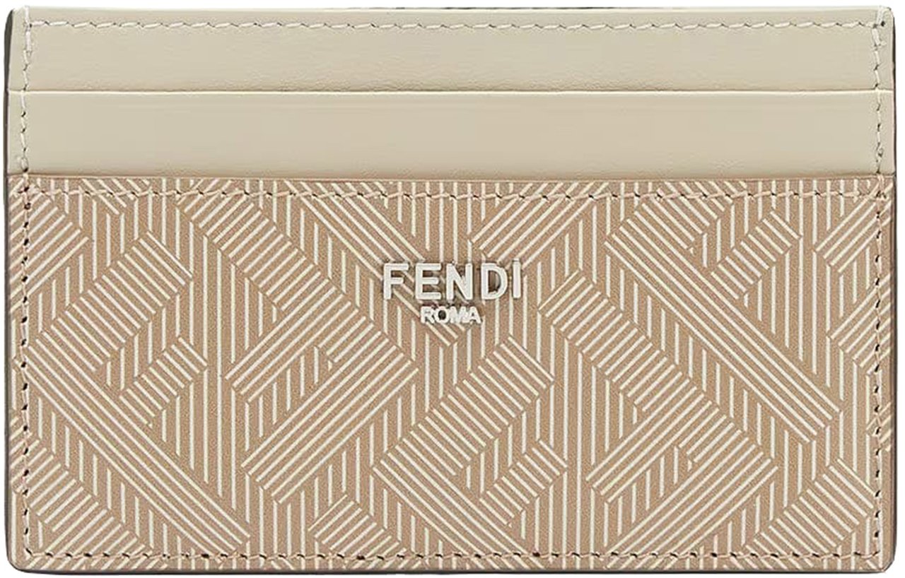 Fendi Shadow FF Pattern Leather Metallic Card Case Neutraal