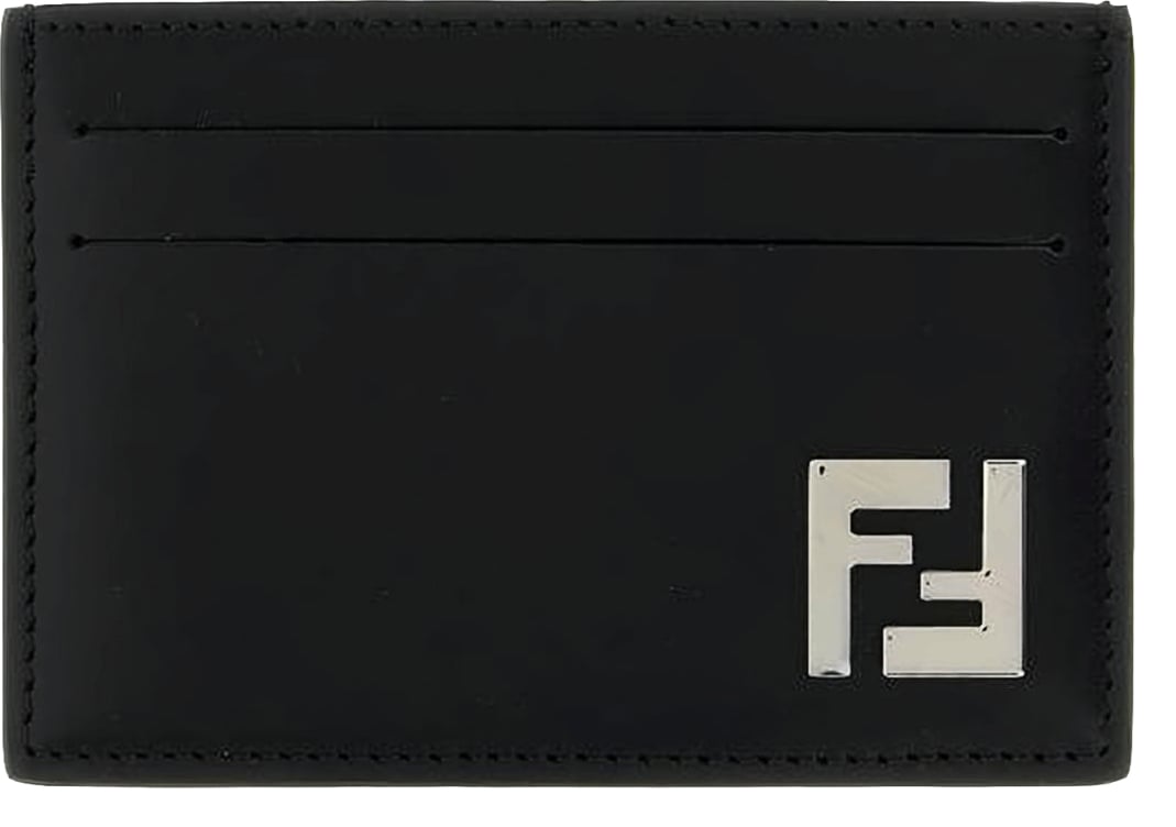 Fendi Leather Sleek Rectangular Card Holder Grijs