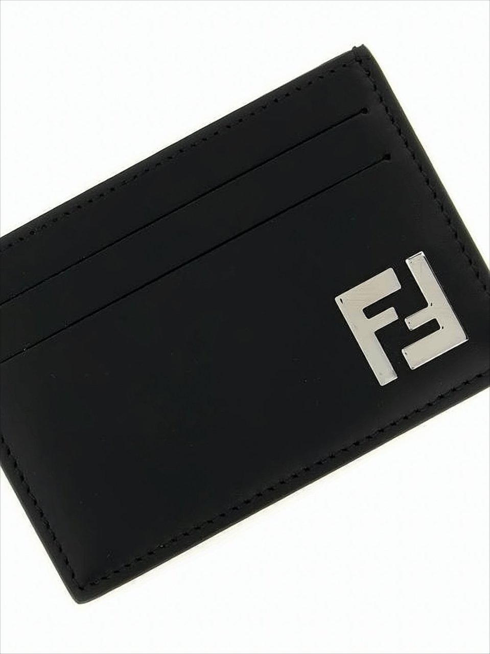 Fendi Leather Sleek Rectangular Card Holder Grijs