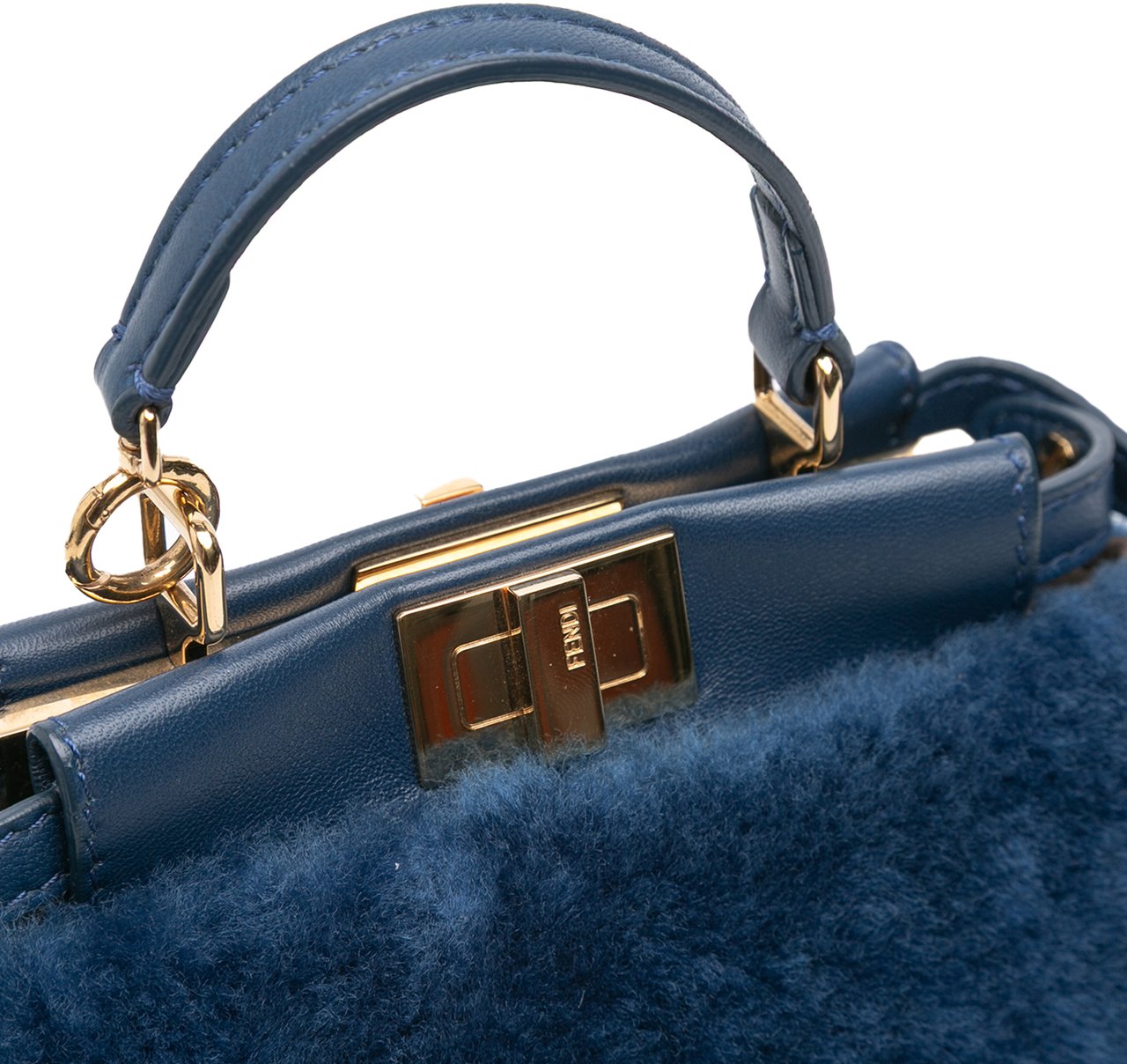 Fendi Micro Shearling Peekaboo Satchel Blauw