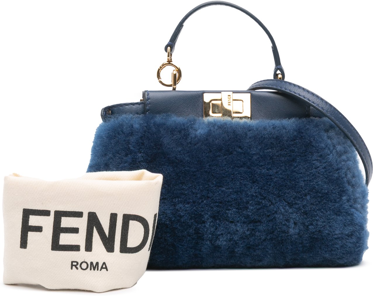 Fendi Micro Shearling Peekaboo Satchel Blauw