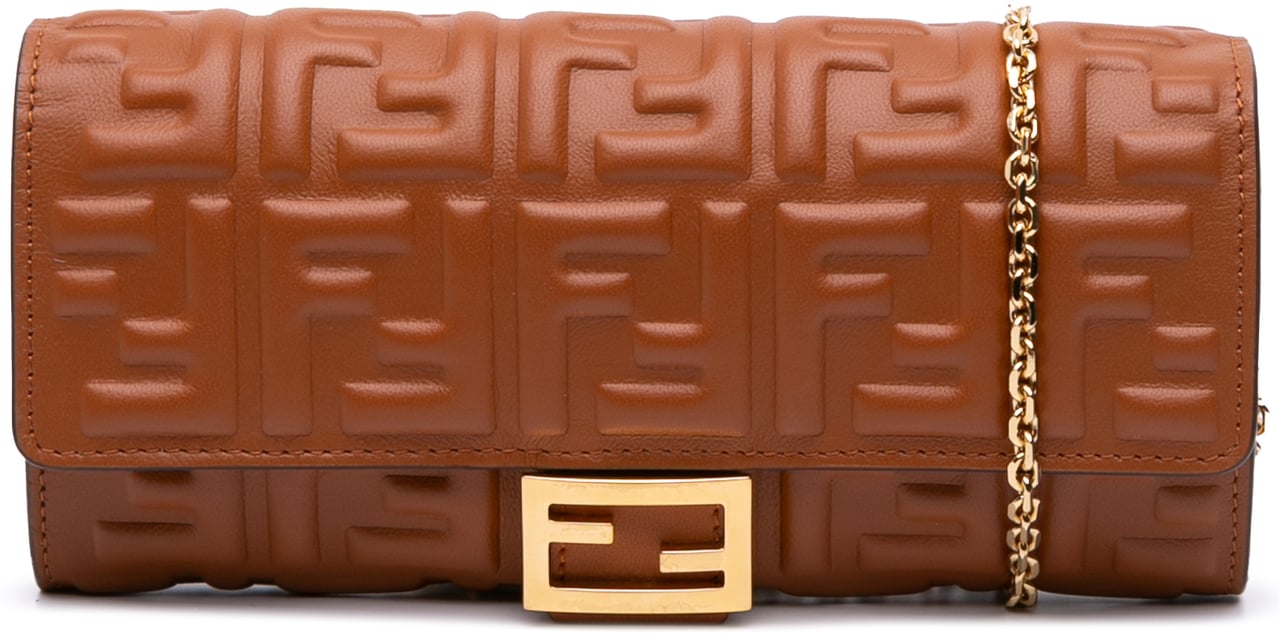 Fendi Zucca Embossed Leather Wallet On Chain Bruin