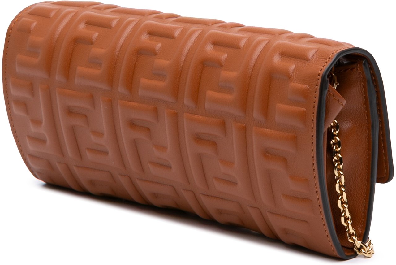Fendi Zucca Embossed Leather Wallet On Chain Bruin