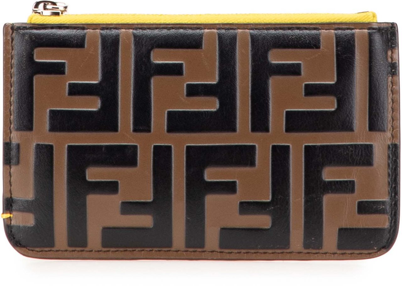 Fendi Zucca Embossed Leather Coin Pouch Bruin
