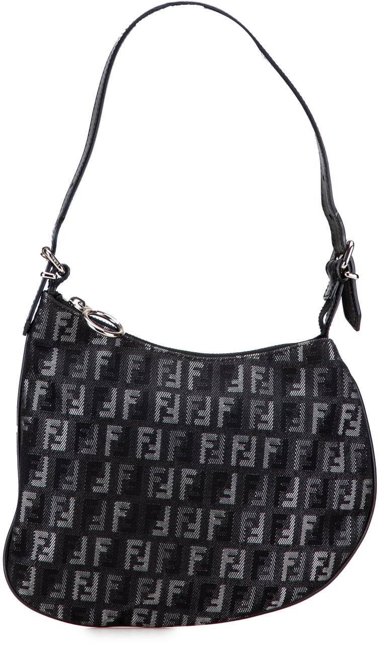 Fendi Zucchino Denim Oyster Shoulder Bag Zwart