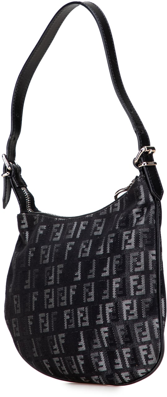 Fendi Zucchino Denim Oyster Shoulder Bag Zwart
