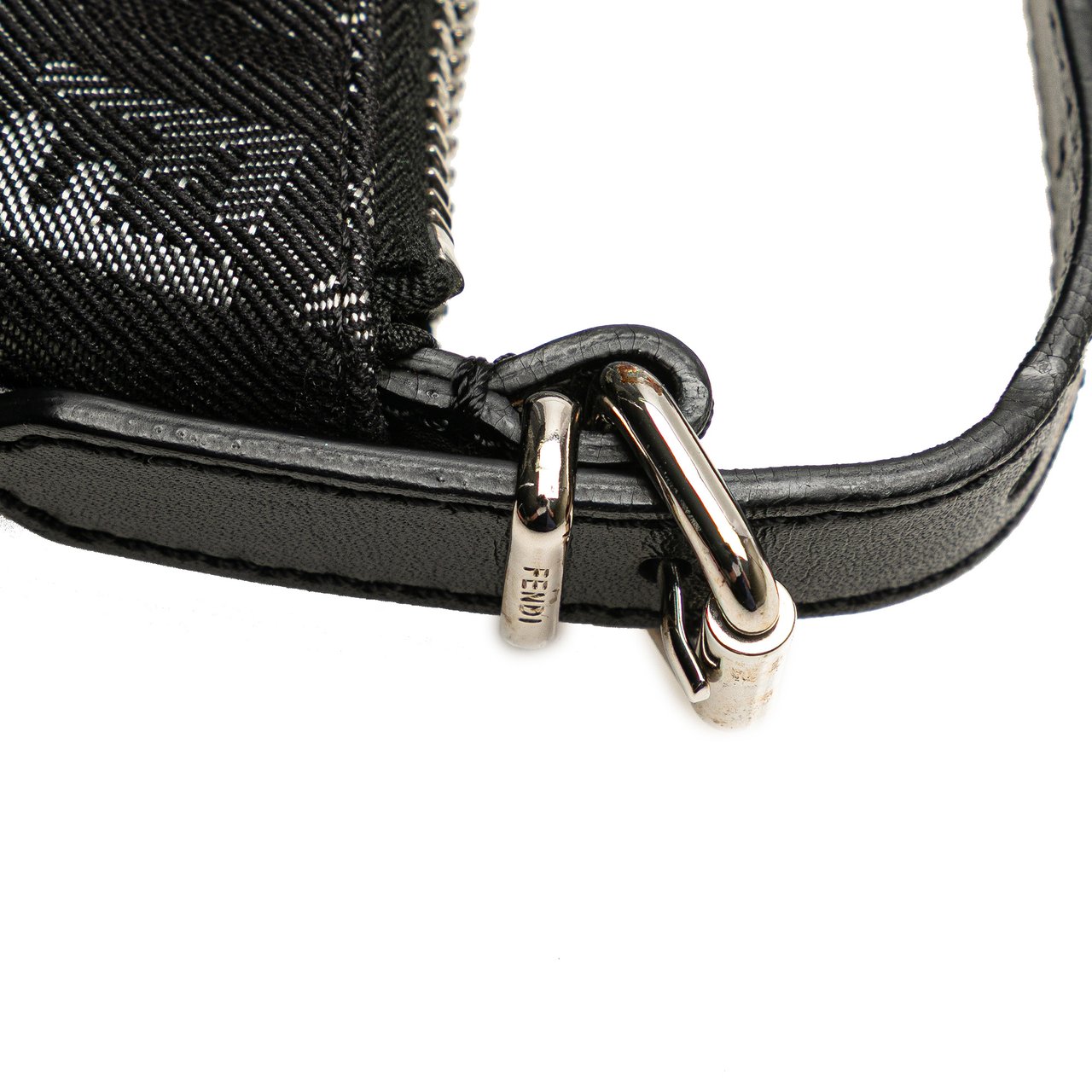 Fendi Zucchino Denim Oyster Shoulder Bag Zwart