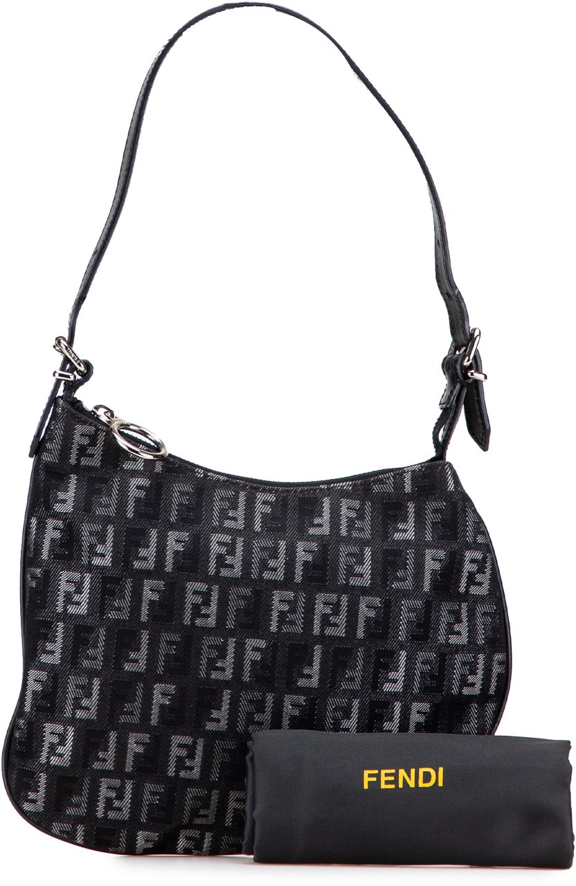 Fendi Zucchino Denim Oyster Shoulder Bag Zwart