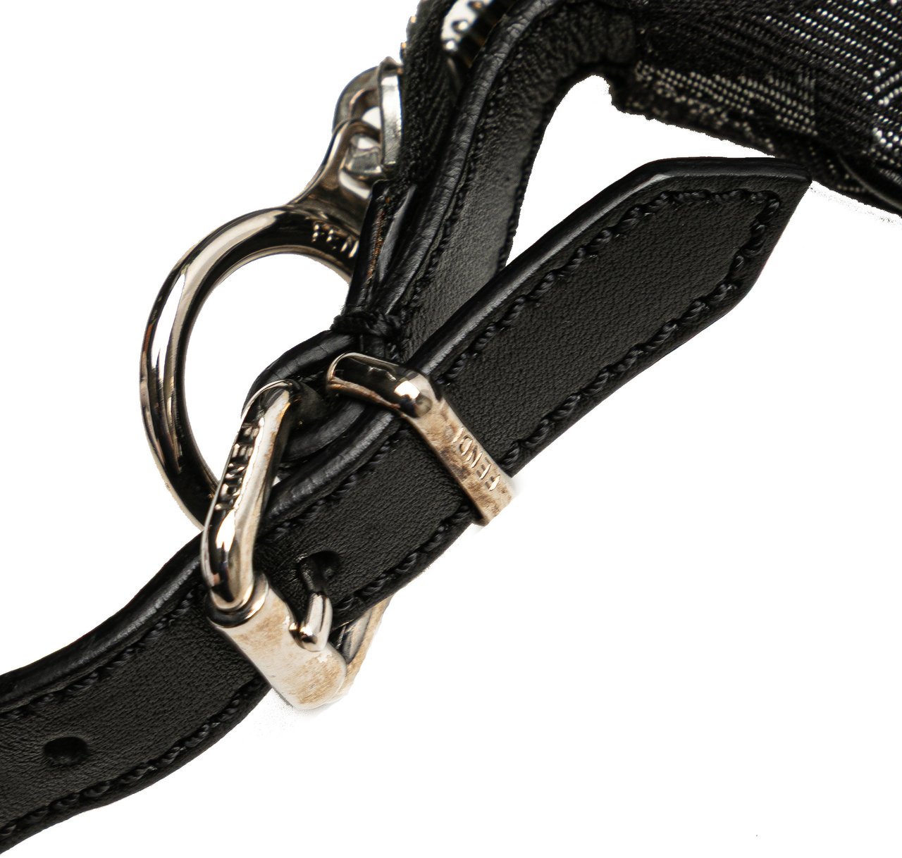 Fendi Zucchino Denim Oyster Shoulder Bag Zwart