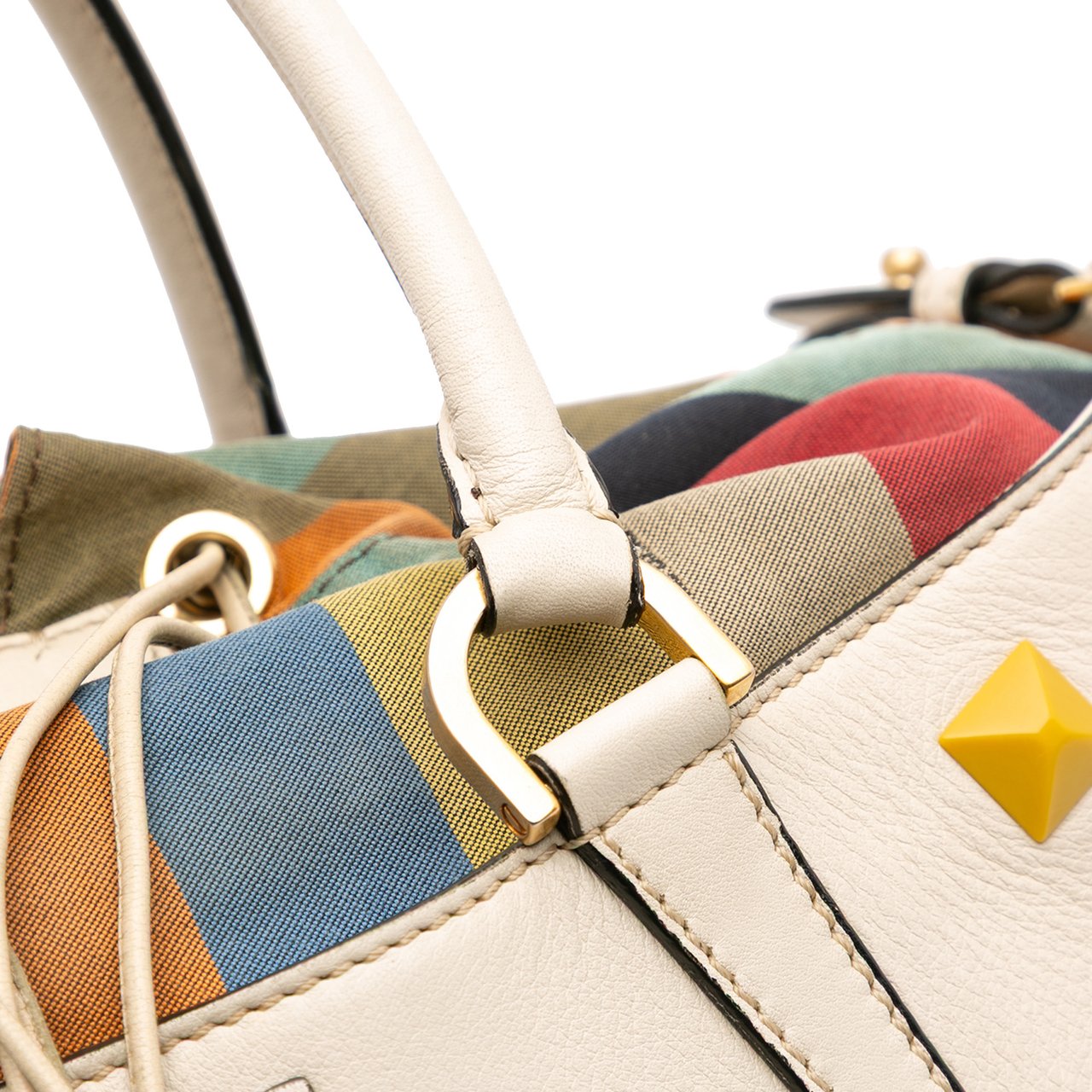 Fendi Medium Studded Leather B Fab Drawstring Tote Wit