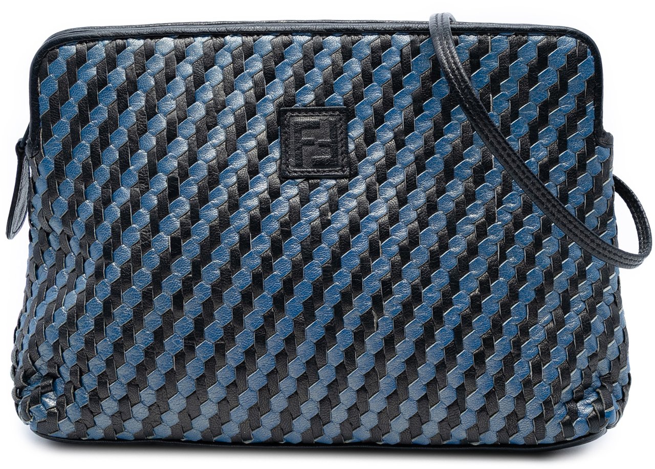 Fendi Woven Leather FF Crossbody Blauw