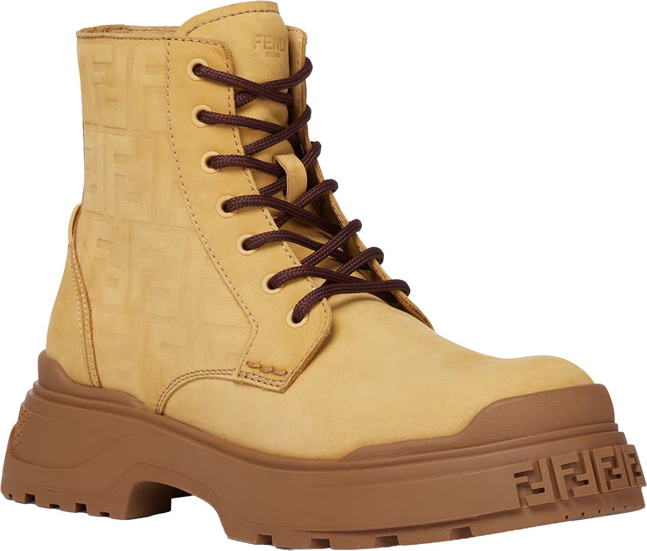 Fendi High-Top Nubuck Leather Embossed Pattern Boots Bruin
