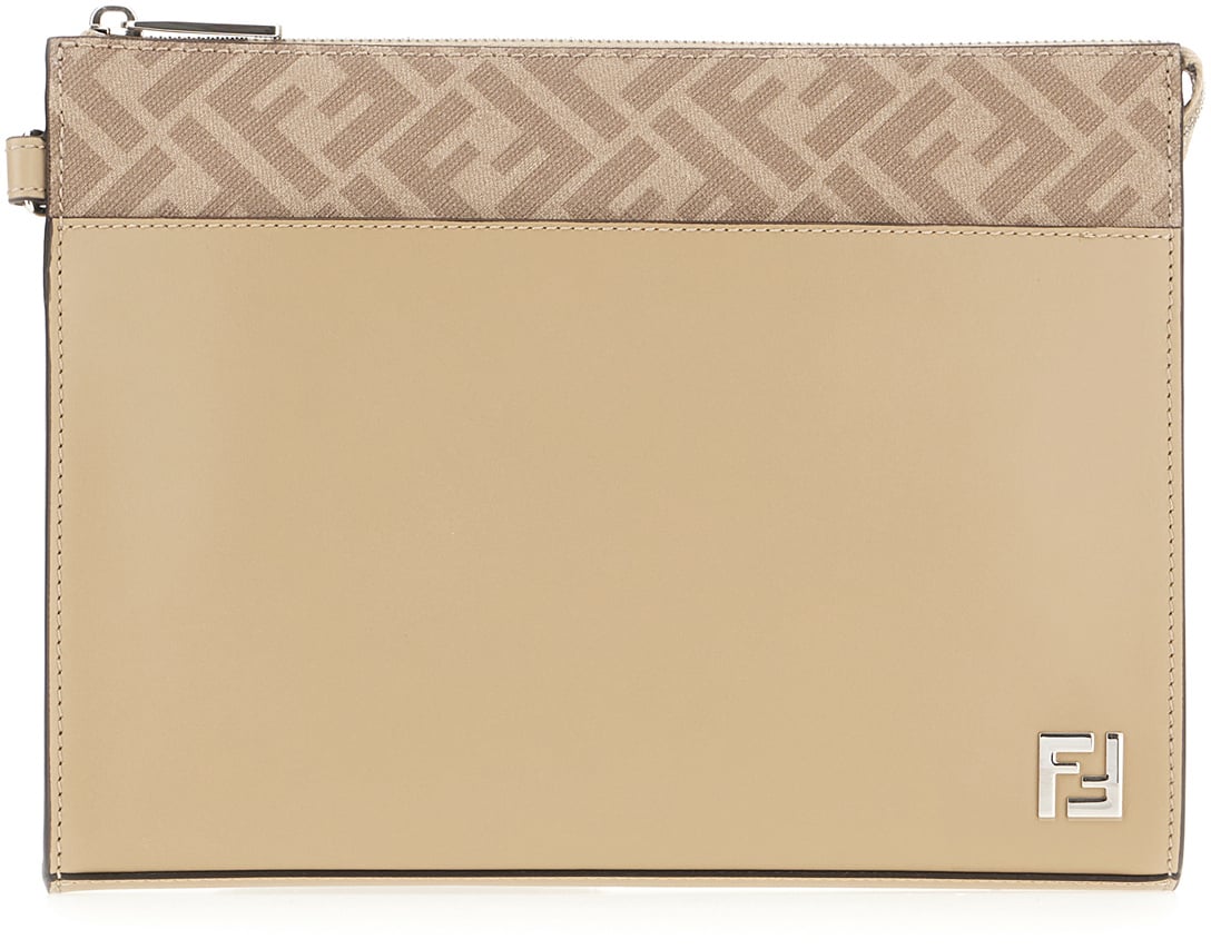 Fendi Fendi Cappuccino leather clutch Bruin