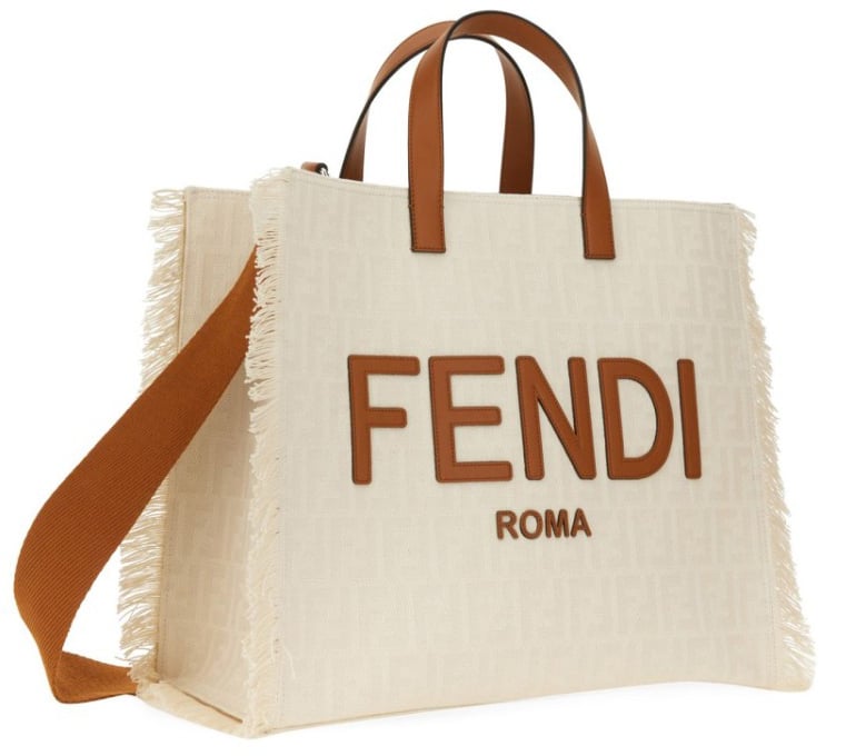 Fendi Textured Jacquard Fendi Bag With Fringed Edge Neutraal