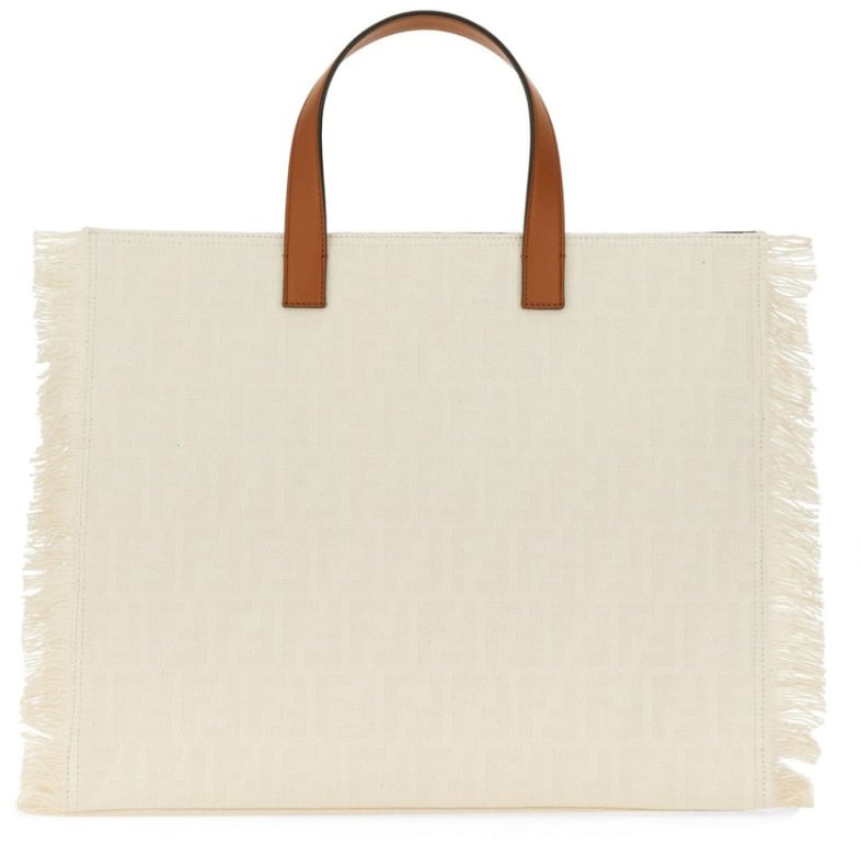 Fendi Textured Jacquard Fendi Bag With Fringed Edge Neutraal