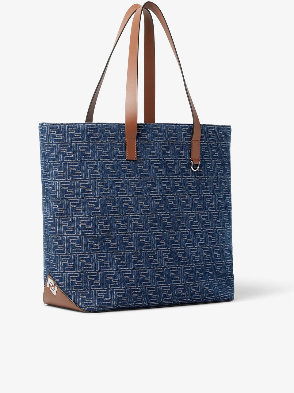 Fendi Blue Geometric Pattern Leather Accent Tote Groen