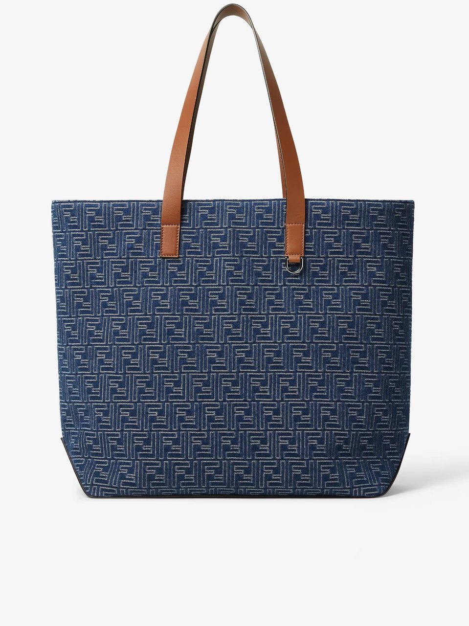 Fendi Blue Geometric Pattern Leather Accent Tote Groen