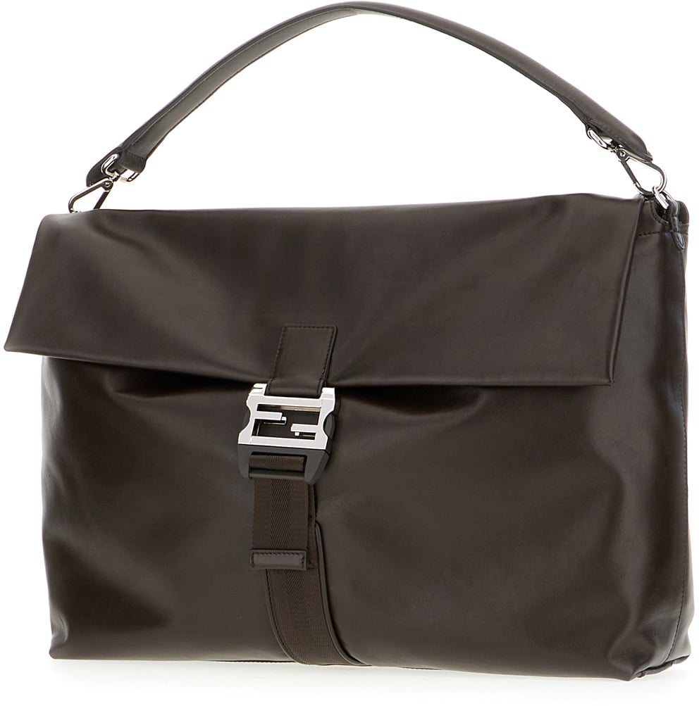 Fendi Fendi Dark brown leather maxi Flux handbag Bruin