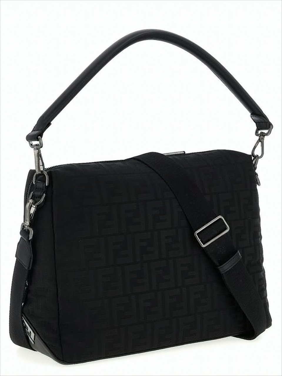 Fendi Monogram He Polyamide Shoulder Bag Zwart