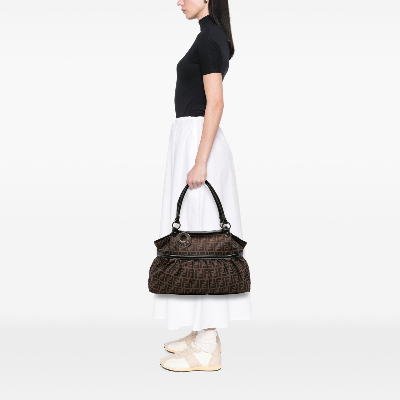 Fendi Large Zucca Canvas Chef Shoulder Bag Bruin