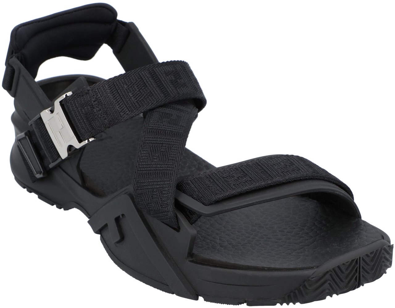 Fendi Black Rubber Sandals With Adjustable Straps Zwart